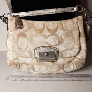 SALE! Coach Kristin Hobo Signature Beige & Silver Sequined Shoulder Bag